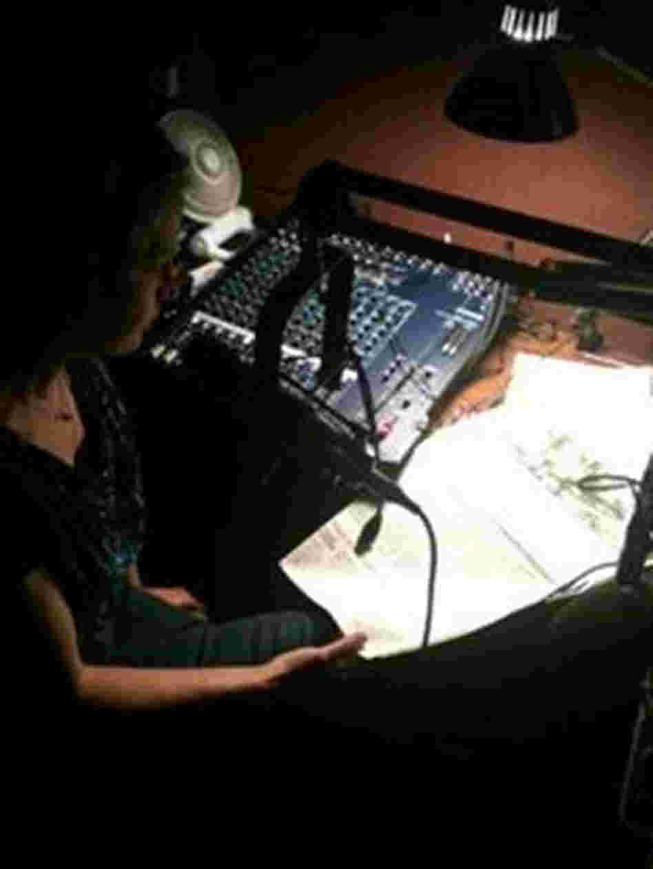 WLRH's back up generator provided enough power to run a small board, a microphone, a computer and a light so Morning Edition host Ginny Kennedy could report the latest developments of the storm. WLRH's back up generator provided enough power to run a small board, a microphone, a computer and a light so Morning Edition host Ginny Kennedy could report the latest developments of the storm.