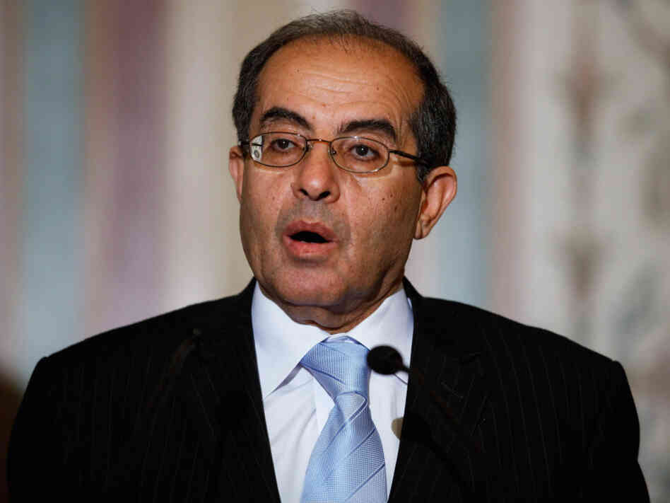 Mahmoud Jibril of the Libyan Transitional National Council talks with reporters after meeting with members of the  Senate Foreign Relations Committee at the U.S. Capitol on Thursday.