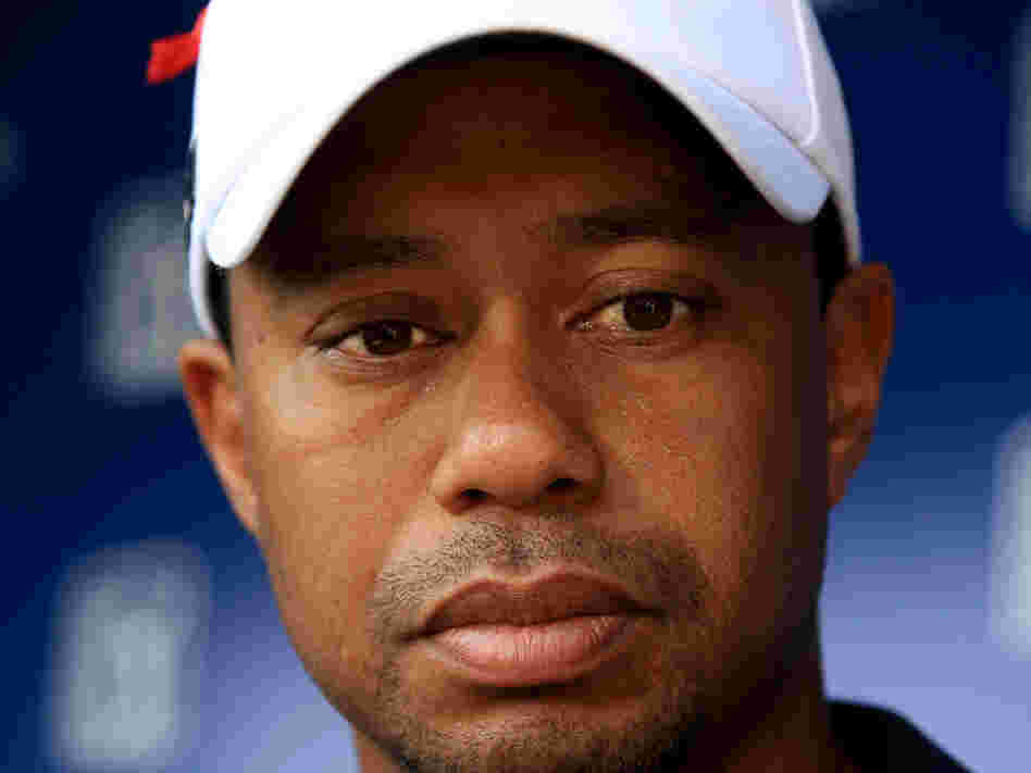 Tiger Woods talked with reporters after withdrawing from The Players Championship this morning.