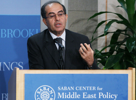 Dr. Mahmoud Jibril, interim prime minister of the Libyan Transitional National Council, speaks during an a event at the Brookings Institute on May 12.