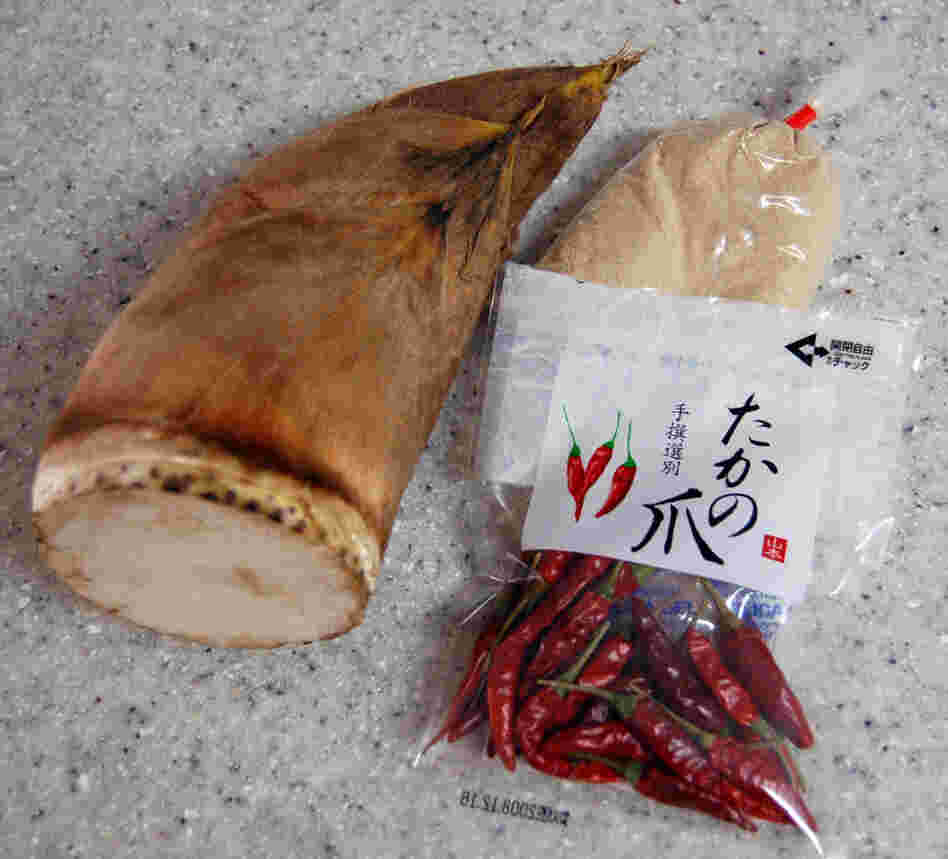 The fresh bamboo shoots are boiled in water, along with rice bran flour, or nuka, to neutralize toxins and chilies to add spice and prevent spoilage. The fresh bamboo shoots are boiled in water, along with rice bran flour, or nuka, to neutralize toxins and chilies to add spice and prevent spoilage.