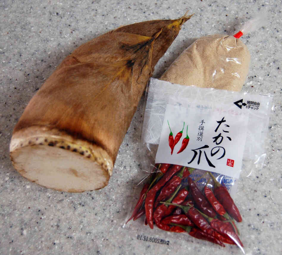 The fresh bamboo shoots are boiled in water, along with rice bran flour, or nuka, to neutralize toxins and chilies to add spice and prevent spoilage. The fresh bamboo shoots are boiled in water, along with rice bran flour, or nuka, to neutralize toxins and chilies to add spice and prevent spoilage.