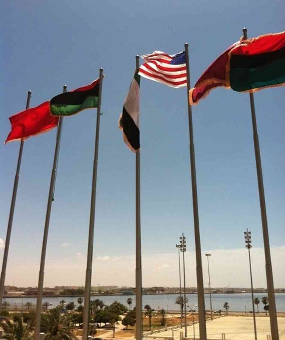 A homemade American flag flies over Benghazi. A homemade American flag flies over Benghazi.