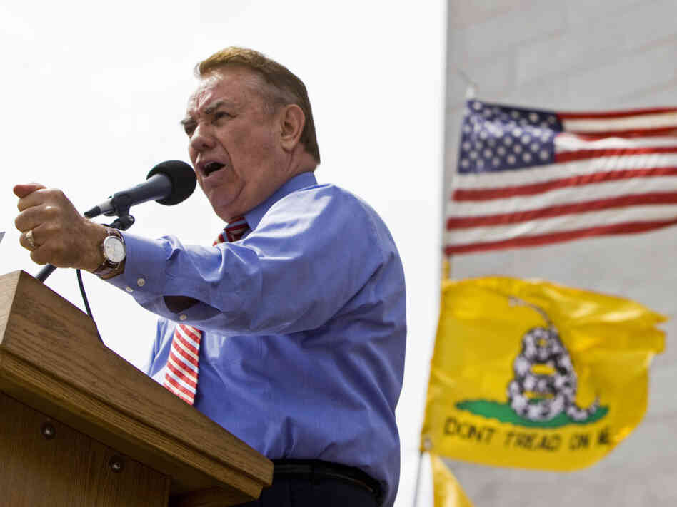 Former Wisconsin Gov. Tommy Thompson addresses a Tea Party rally, April 15, 2010, in Madison, Wis.