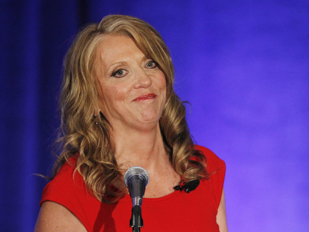 Indiana's first lady, Cheri Daniels, speaks at the state Republican Party fundraiser in Indianapolis in May.