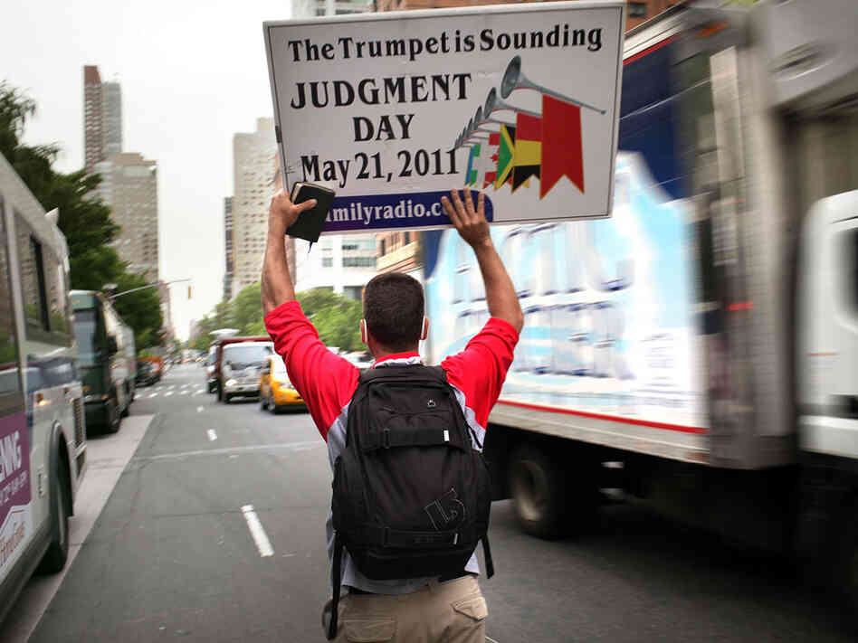 Participants in a movement that warns that May 21 is Judgment Day, walk through the streets on May 13, 2011 in New York City. In our second hour, eschatologist Jerry Walls examines our fascination with the end of times. Participants in a movement that warns that May 21 is Judgment Day, walk through the streets on May 13, 2011 in New York City. In our second hour, eschatologist Jerry Walls examines our fascination with the end of times.