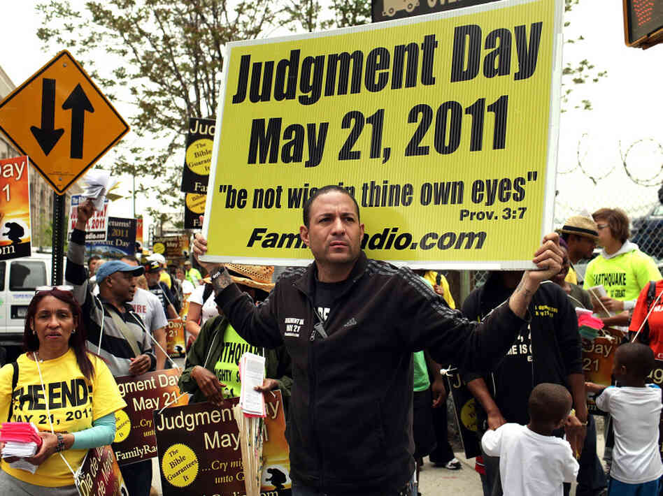 Participants in a movement that believes Judgment Day is May 21, 2011, gather on a street corner  in New York.