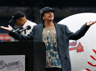 ATLANTA, GA - MAY 15: Musician Carlos Santana prior to receiving the MLB Beacon Awards at the Civil Rights game between the Atlanta Braves and the Philadelphia Phillies at Turner Field in Atlanta, Georgia. ATLANTA, GA - MAY 15: Musician Carlos Santana prior to receiving the MLB Beacon Awards at the Civil Rights game between the Atlanta Braves and the Philadelphia Phillies at Turner Field in Atlanta, Georgia.