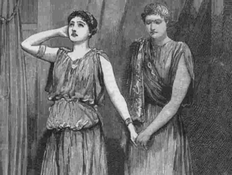 Students perform Alcestis at Queen's College in London, circa 1917.
