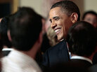 President Obama greets members of the audience after delivering a policy address on events in the Middle East and North Africa at the State Department on Thursday. President Obama greets members of the audience after delivering a policy address on events in the Middle East and North Africa at the State Department on Thursday.