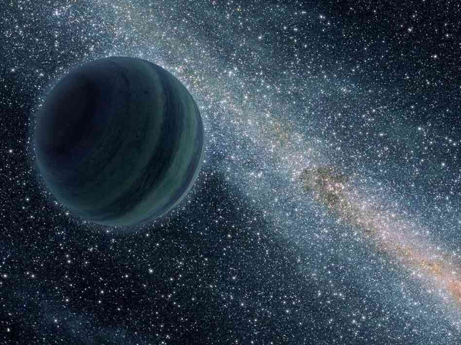 This artist's illustration of a Jupiter-like planet alone in the  dark of space, floating freely without a parent star. Astronomers think there may be 10 such lone worlds.