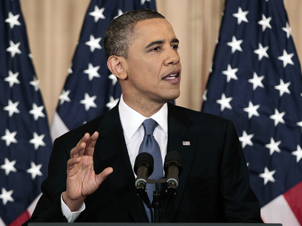 President Obama delivers a policy address on events in the Middle East and North Africa at the State Department in Washington, on Thursday.