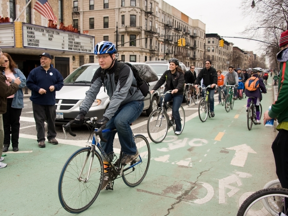 On the Prospect Park West bike lane, in Brooklyn.