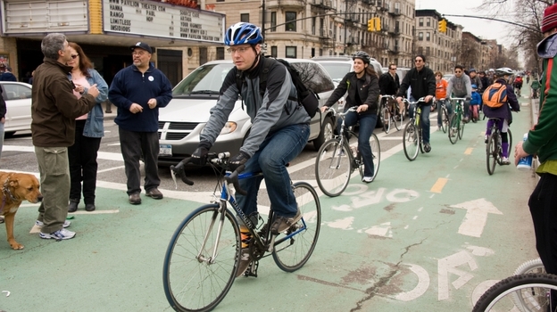 On the Prospect Park West bike lane, in Brooklyn. (Daniel S. Burnstein)