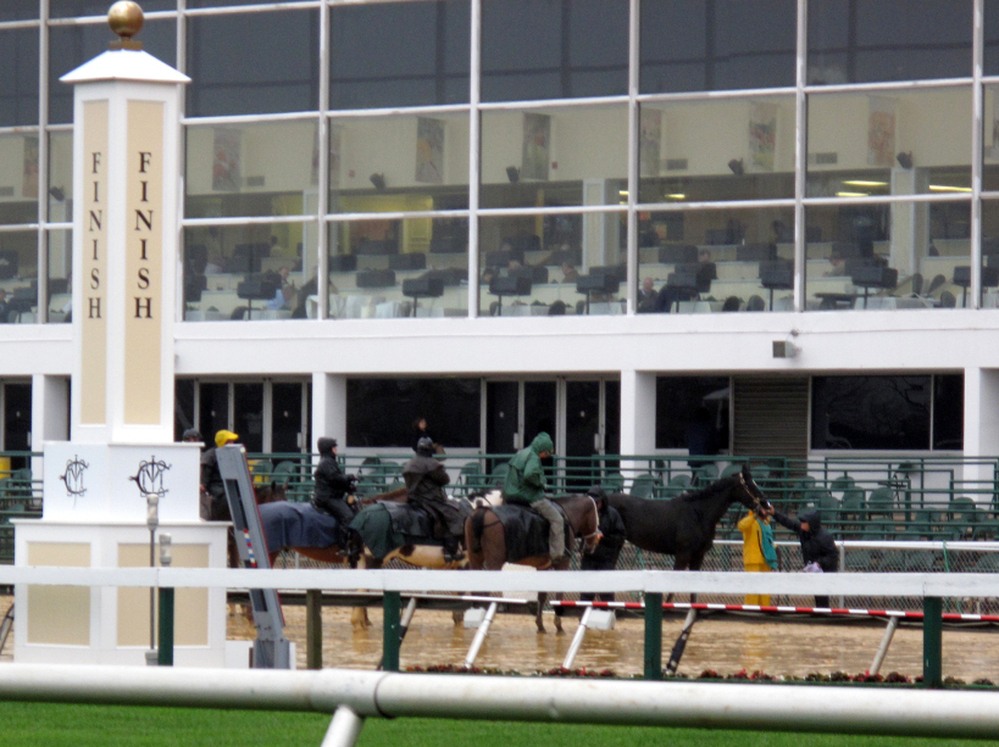 The finish line and grandstand at Pimlico Race Course in Baltimore, home of the Preakness. The track has had trouble competing with rival tracks that offer other gambling options, such as slot machines.