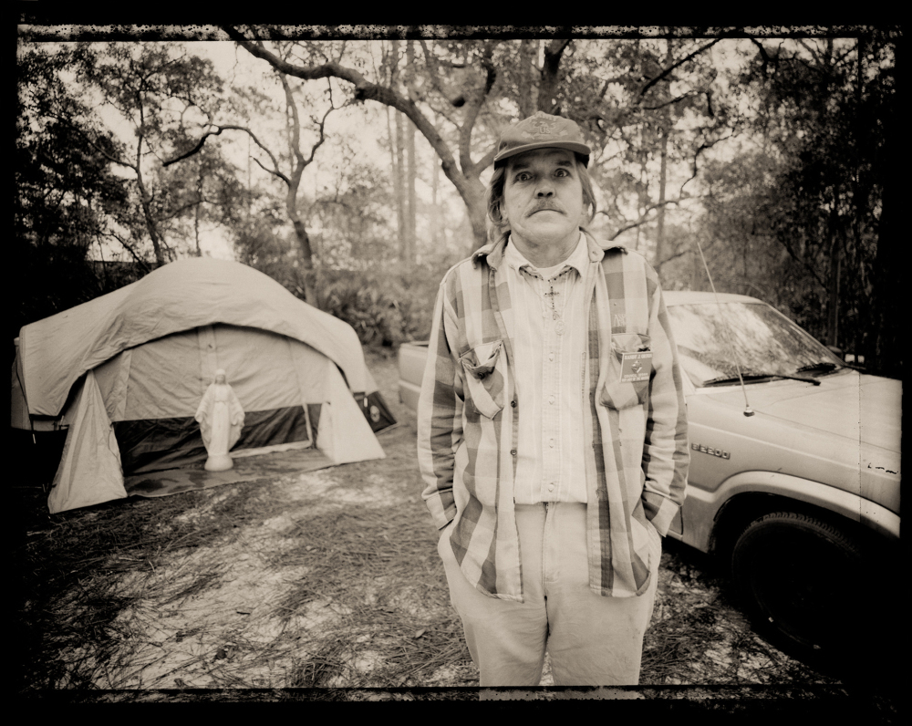 "We camped in Ochlockonee River State Park in Florida and every day I'd walk by this tent and there was a Madonna, an old car and nobody around. It fascinated me. After a couple of days, Randy crawled out of the tent. He was on a pilgrimage to a statue that was bleeding in Mississippi. He ran out of money waiting for his miracle. I gave him $20 for gas and he went down the road to see the statue."