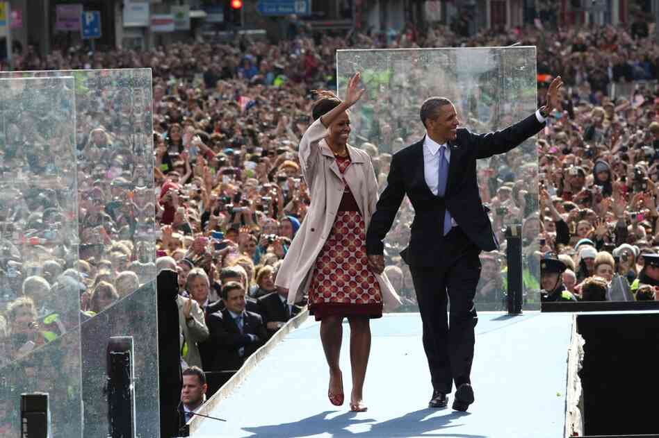 President Obama and first lady Michelle Obama at a rally on College Green in Dublin. The Obamas are visiting Ireland for one day. 