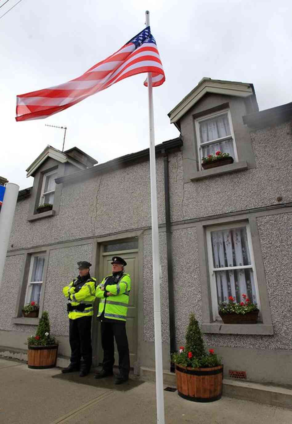 Police guard the house once occupied by Obama's ancestors in Moneygall. 