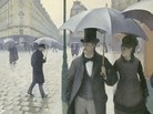 Impressionist paintings of Paris often depict a city full of sun-dappled socialites: dancing, shopping, boating and schmoozing. But for painter and art patron Gustave Caillebotte, Paris was a darker, lonelier place. His 1877 work, Paris Street; Rainy Day, shows Parisians making their way down a vast street on a dreary day. (Click enlarge to see the full painting.) Impressionist paintings of Paris often depict a city full of sun-dappled socialites: dancing, shopping, boating and schmoozing. But for painter and art patron Gustave Caillebotte, Paris was a darker, lonelier place. His 1877 work, Paris Street; Rainy Day, shows Parisians making their way down a vast street on a dreary day. (Click enlarge to see the full painting.)