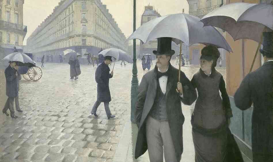 Impressionist paintings of Paris often depict a city full of sun-dappled  socialites: dancing, shopping, boating and schmoozing. But for painter  and art patron Gustave Caillebotte, Paris was a darker, lonelier place. His 1877 work, Paris Street; Rainy Day, shows Parisians making their way down a vast street on a dreary day. (Click enlarge to see the full painting.)