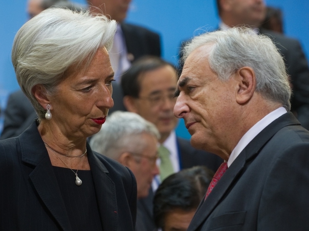 French Finance Minister Christine Lagarde speaks with International Monetary Fund managing director Dominique Strauss-Kahn at a meeting of international finance leaders on April 15. In the wake of Strauss-Kahn's resignation from the IMF, many experts believe Lagarde is well-positioned to take the job.