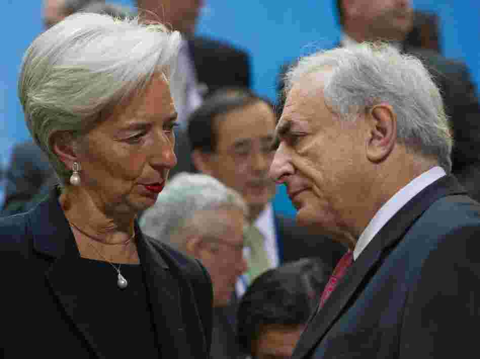French Finance Minister Christine Lagarde speaks with International Monetary Fund managing director Dominique Strauss-Kahn at a meeting of international finance leaders on April 15. In the wake of Strauss-Kahn's resignation from the IMF, many experts believe Lagarde is well-positioned to take the job.