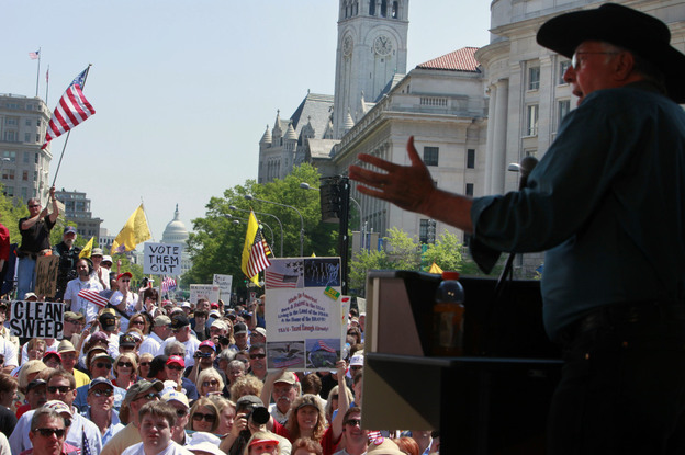 Dick Armey, founder of FreedomWorks, a Tea Party group, and a former House GOP leader, speaks at a Tea Party rally in Washington, April 15, 2010.