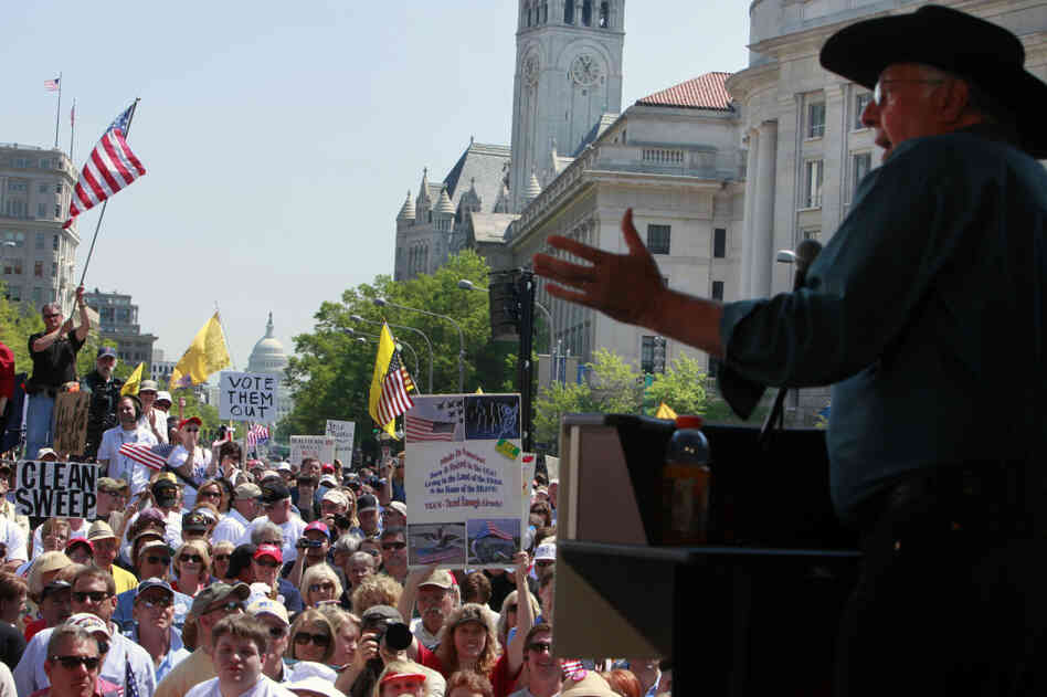 Dick Armey, founder of FreedomWorks, a Tea Party group, and a former House GOP leader, speaks at a Tea Party rally in Washington, April 15, 2010.