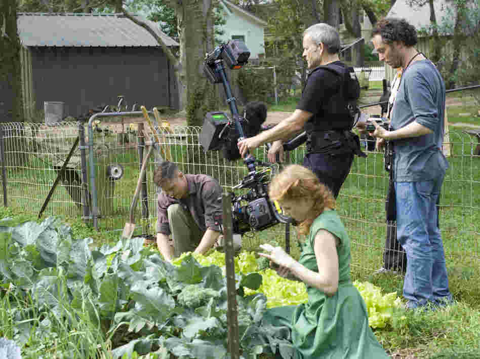 Filmmakers use hand-held cameras to capture the scenes of Terrence Malick's The Tree of Life, starring Brad Pitt and Jessica Chastain.