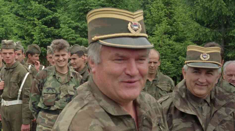 Bosnian Serb military commander General Ratko Mladic visits troops in June, 1996.