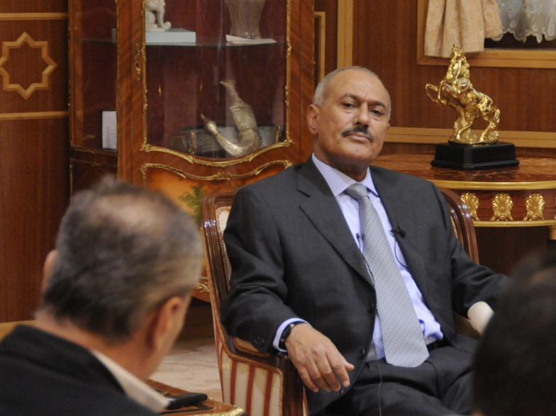 President Ali Abdullah Saleh attends an interview with selected media in Sanaa on May 25. Saleh said he would not step down or allow the country to become a "failed state."