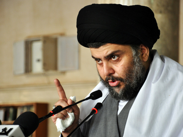 Al-Sadr speaks at Friday prayers in Kufa, Iraq, earlier this month.