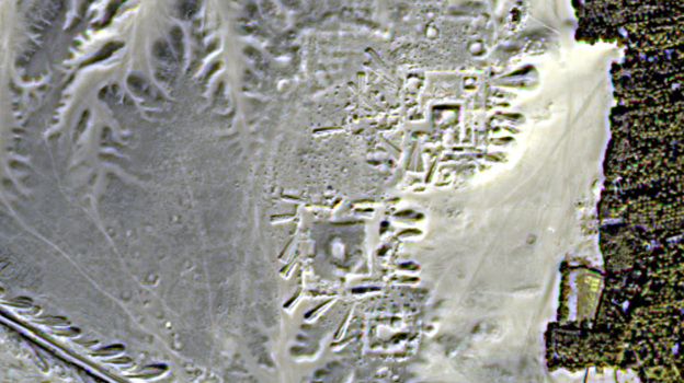 A satellite image shows a field of what may be buried pyramid sites in Egypt. A satellite image shows a field of what may be buried pyramid sites in Egypt.
