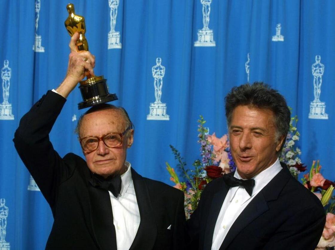 In 2001, Cardiff, shown here with actor Dustin Hoffman, won an honorary Oscar. He was the first cinematographer ever to be given the award for lifetime achievement.