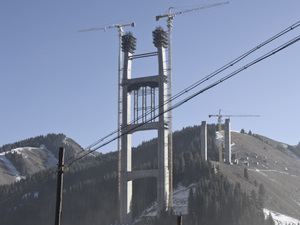 The Eurasia Land Bridge, financed in large part by China, will pass through Kazakhstan and is now under construction. The railway will link Western Europe with China. This section is being constructed near the China-Kazakhstan border.