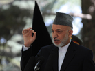 Afghan President Hamid Karzai speaking earlier today (May 31, 2011) at the Presidential Palace in Kabul.