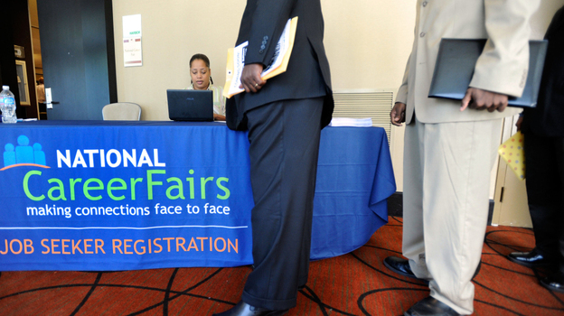 The line at a job fair last month in Linthicum, Md.