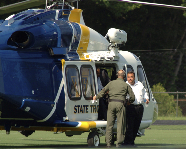 New Jersey Gov. Chris Christie arrives for his son's high school baseball game.