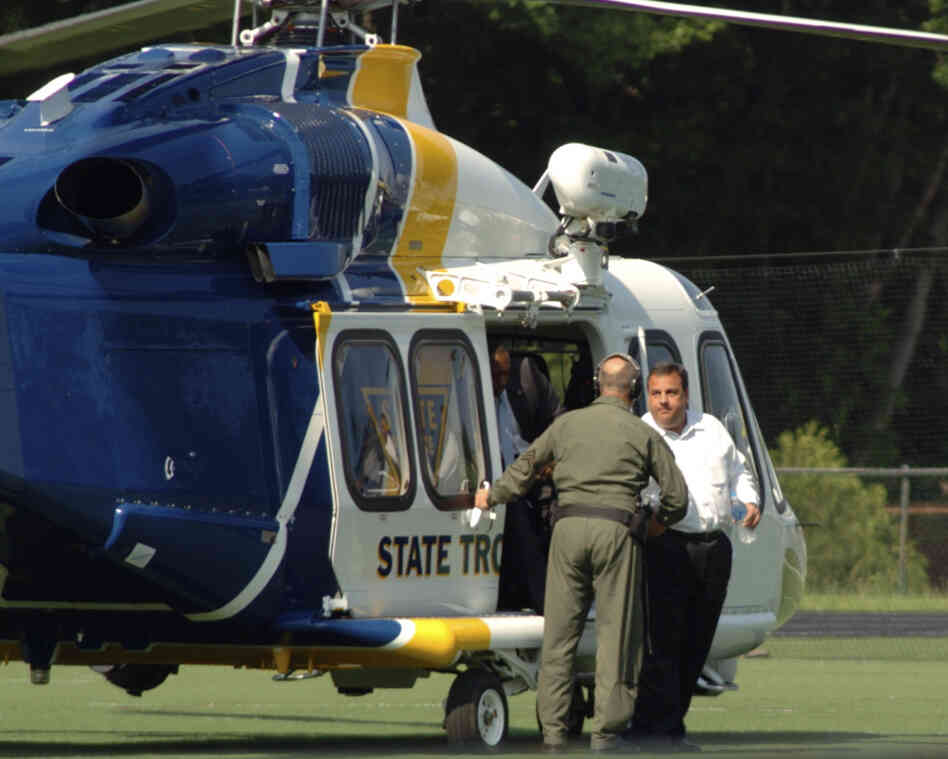 New Jersey Gov. Chris Christie arrives for his son's high school baseball game.