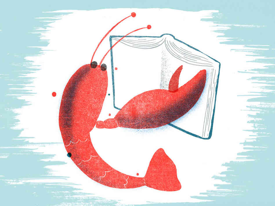 Illustration of a lobster reading a book. Illustration of a lobster reading a book.