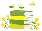 Illustration: Bees buzz around a book. Illustration: Bees buzz around a book.