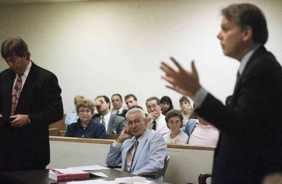 Michigan at the time had no law against assisted suicide; the Legislature wrote one in response to Kevorkian. He also was stripped of his medical license. Pictured here in 1993, Kevorkian (center) sits in a Detroit courtroom, charged with assisted suicide. 