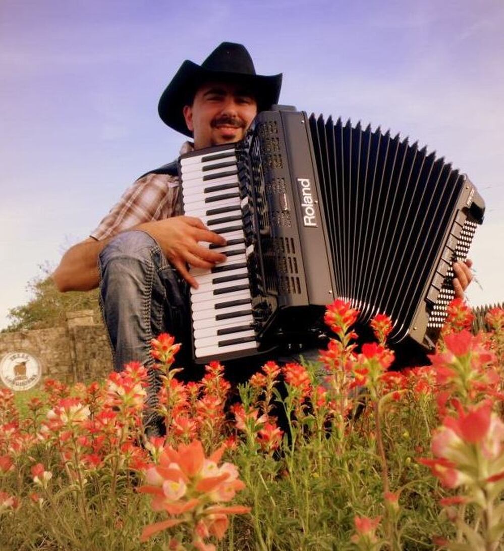 Chris Rybak with his Roland FR-7X digital accordion.