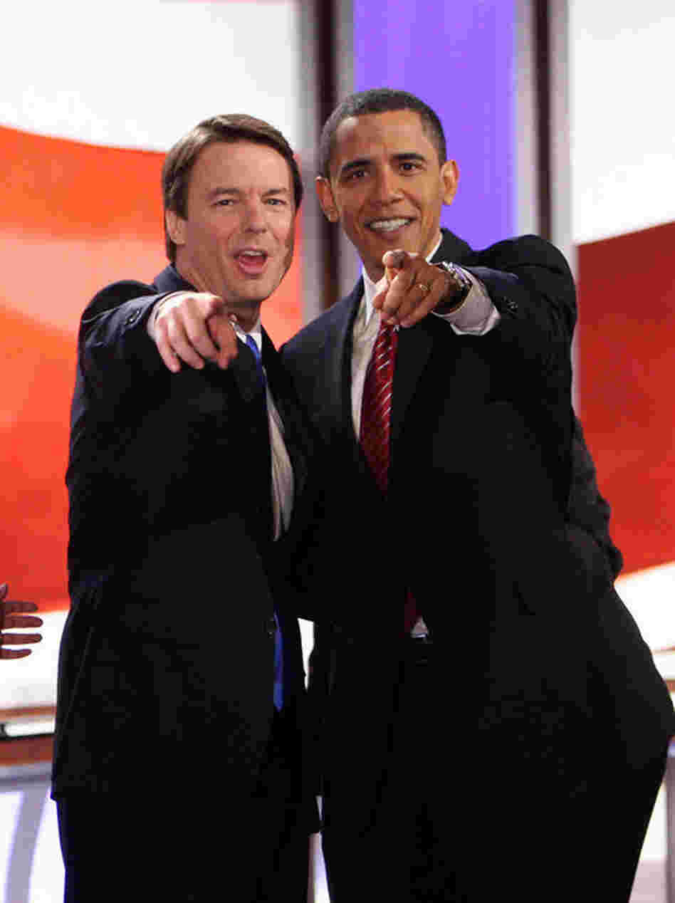Edwards joined Barack Obama for the ABC/Facebook New Hampshire debates in Manchester, N.H., on Jan. 5, 2008.  