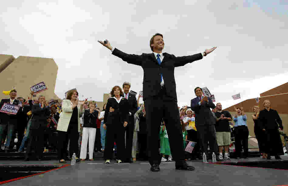 Edwards, hot on the campaign trail, greets supporters during a rally July 9, 2004 in Albuquerque, N.M. 
