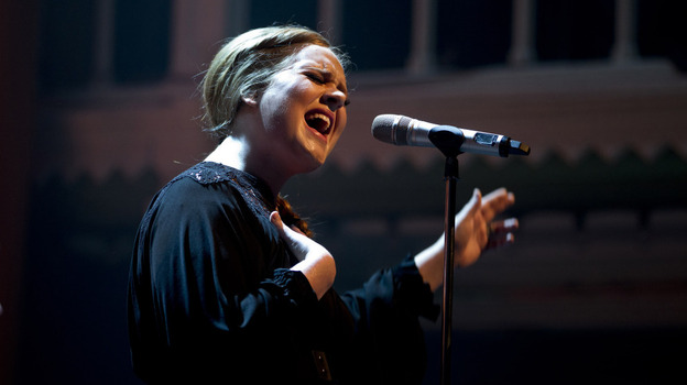 Adele on stage in Amsterdam in April.