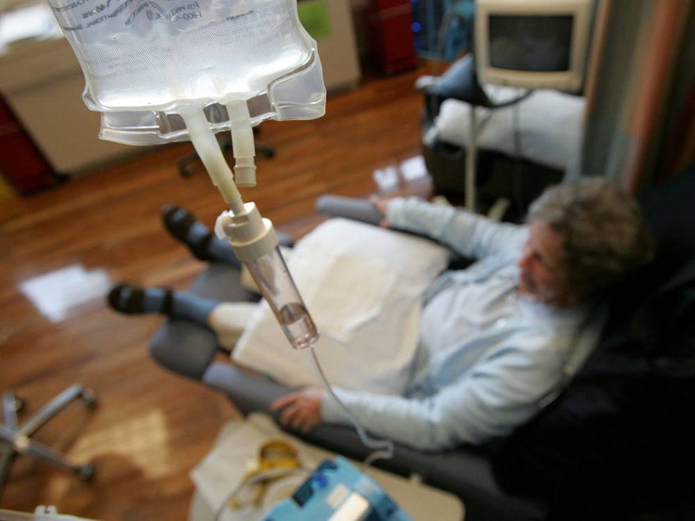 A breast cancer patient receives an experimental cancer treatment at the University of California, San Francisco, in 2005.