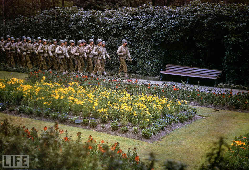 Rare color photos taken by Life photographer Frank Scherschel show quiet scenes in the days before and after D-Day in 1944; Scherschel did not record caption information for each individual image, but together they tell an unusually vivid story of a typically black-and-white era.