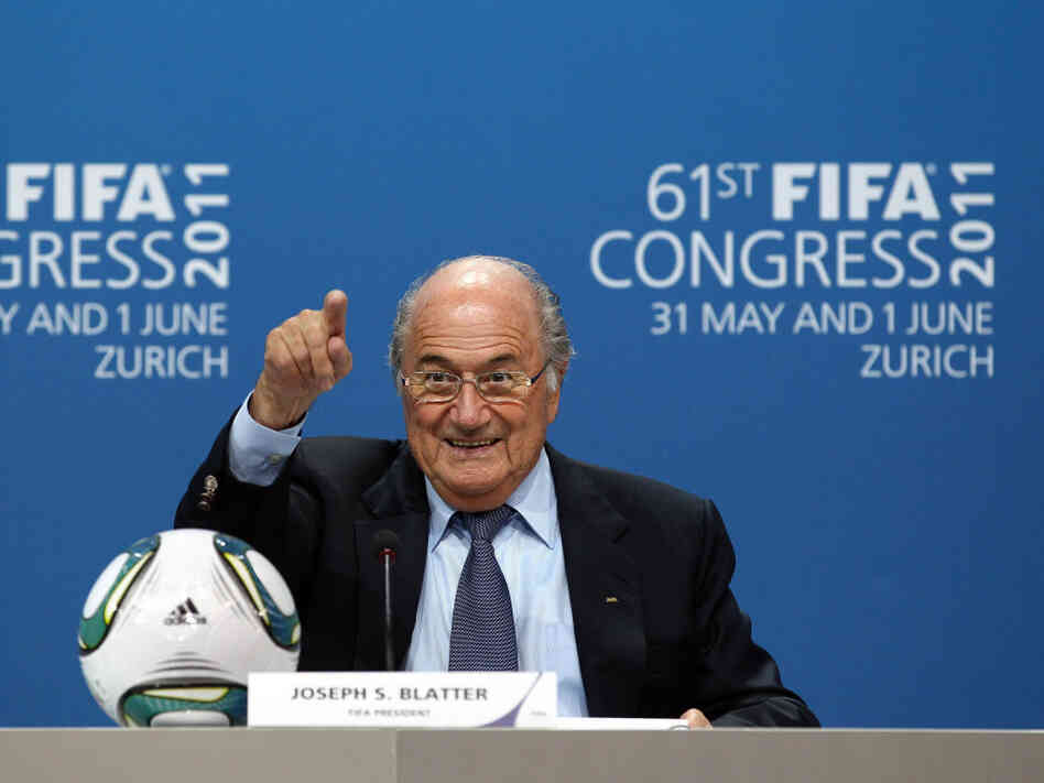 FIFA President Joseph S. "Sepp" Blatter talks to media at a press conference after being re-elected during the 61st FIFA Congress on June 1 in Zurich.