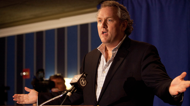 Andrew Breitbart, who runs BigGovernment.com, speaks to the media before a press conference held by Rep. Anthony Weiner on Monday.